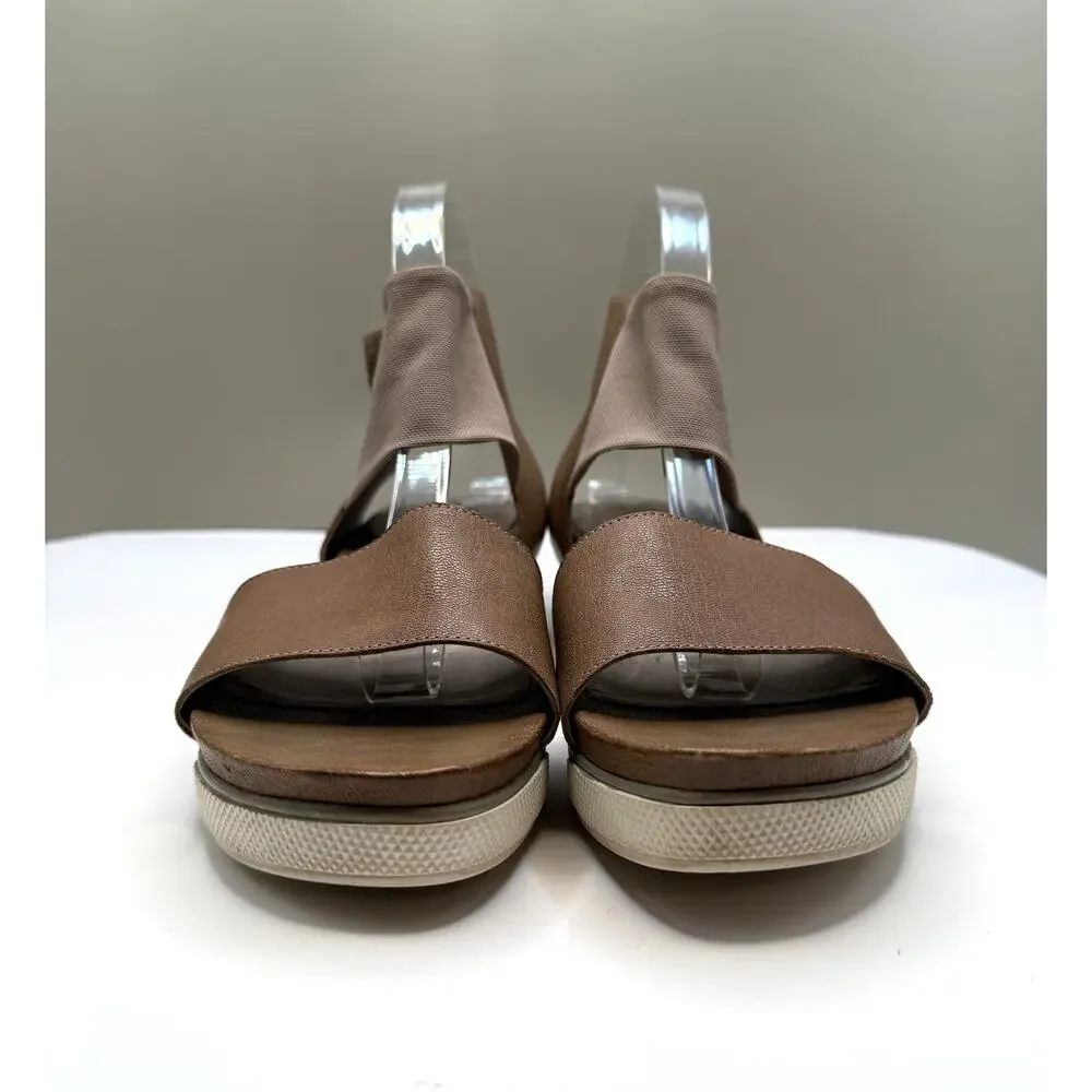EILEEN FISHER Sandal Spree Sport Size 9 Tan Leather Stretch Mesh Ankle Strap